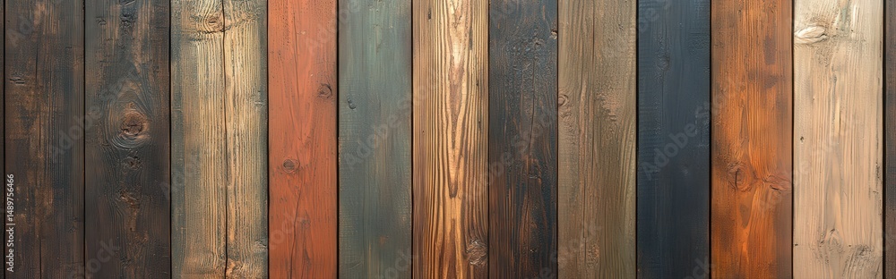 Poster close up of aged wooden planks with natural grain texture displaying diverse colors and patterns