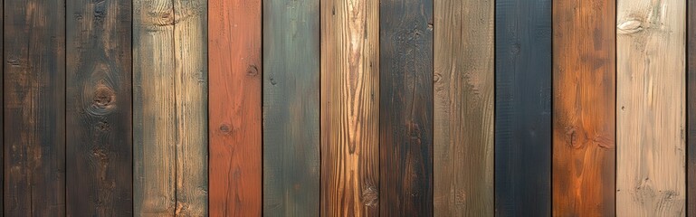 Fototapeta premium Close Up of Aged Wooden Planks with Natural Grain Texture Displaying Diverse Colors and Patterns