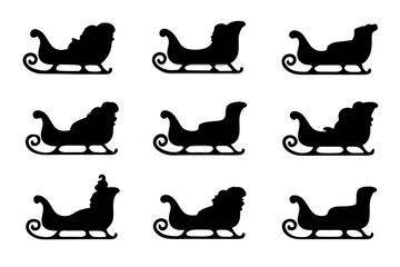 Vintage style Christmas sleigh silhouette set vector illustration