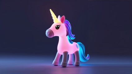 Unicorn horn toy glowing in the dark on plain dark background