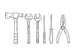 Industrial Tools line art vector illustration