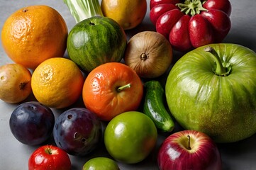 Vibrant Still Life of Fresh Diverse Fruits and Vegetables