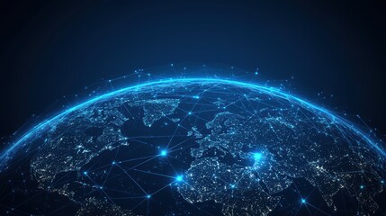 Global Network Connection with Light Effects Over Earth Visualization