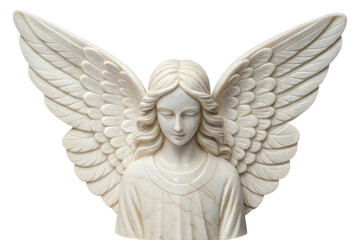 PNG Elegant marble angel sculpture with detailed wings and serene expression