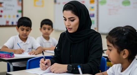 Educator Guiding Young Learners in a Classroom Setting