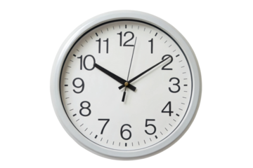 PNG Round wall clock with black hands and white face showing 10:10 time