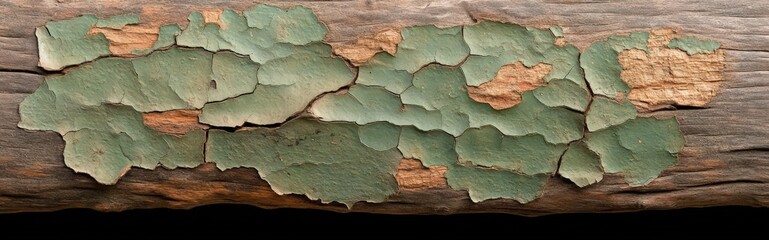 Close Up of Green Lichen on Weathered Brown Wood