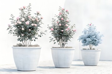 A pink christmas decoration blossoms on a potted tree, an isolated floral object of holiday nature