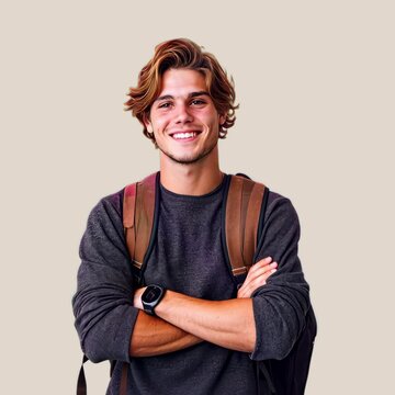 Smiling student with backpack animation isolated asset, transparent 4K video, alpha channel, ProRes 4444