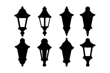 Lantern silhouette collection for camping light and outdoor gear vector illustration