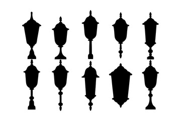 Lantern silhouette collection for camping light and outdoor gear vector illustration