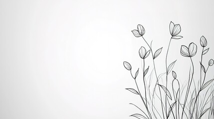 Delicate line drawing of flowering plants on a light background.