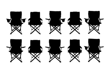 Portable chair silhouette collection for outdoor leisure and camping vector illustration