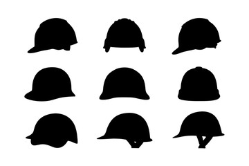 Safety helmet silhouette collection for climbing and outdoor protection vector illustration