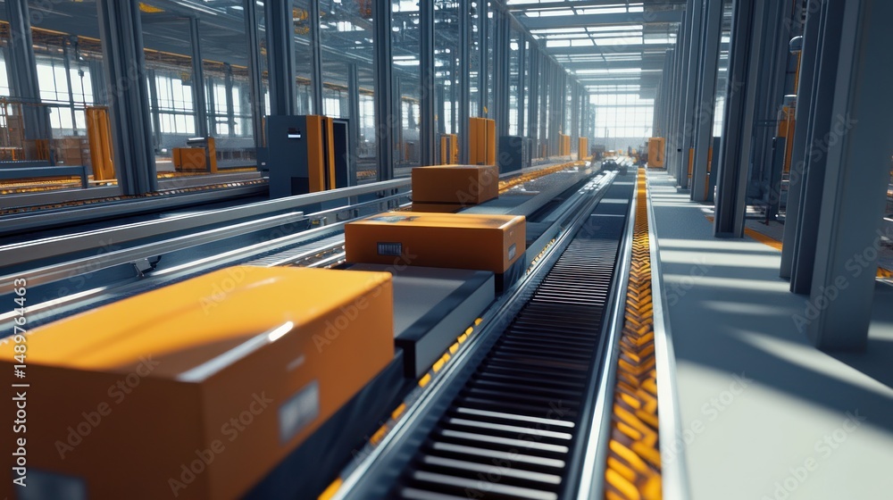Poster warehouse conveyor belt system, automated package sorting
