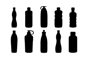 Water bottle silhouette collection for hydration and travel gear vector illustration
