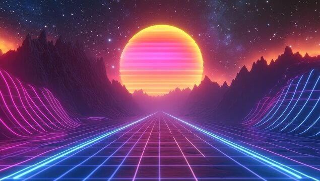 Retrofuturistic Road to Sunset