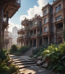 Fototapeta premium Layered landscape & architectural elements Bold, visually striking collage , element, geometric
