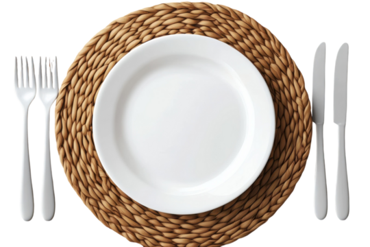 A pristine white plate ready for a family feast or an elegant solo dinner inviting warmth with on transparent background
