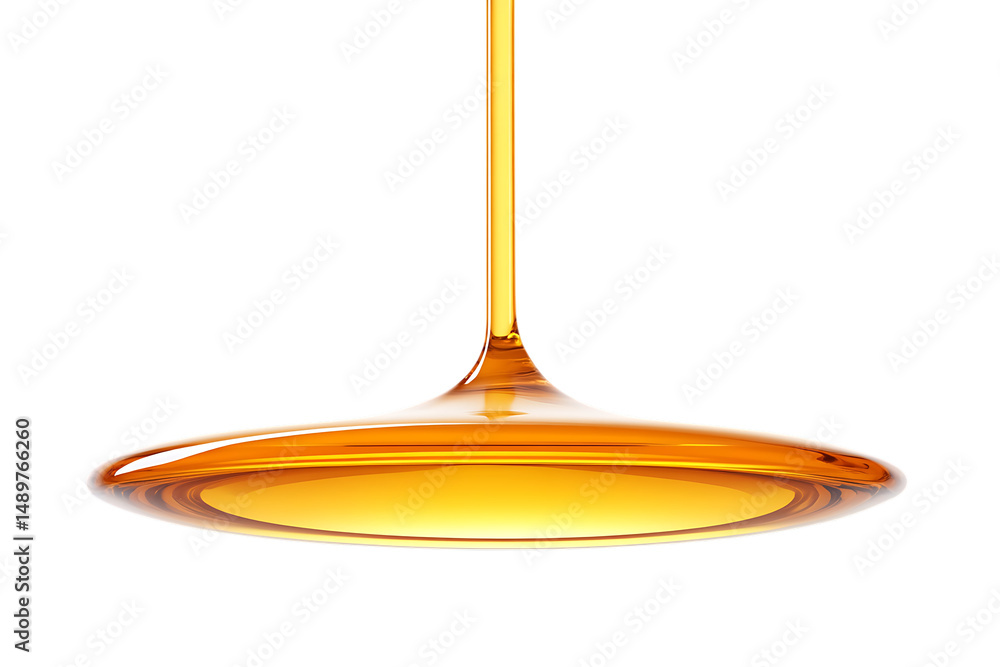 Poster golden liquid dripping and spreading on a trasparent background