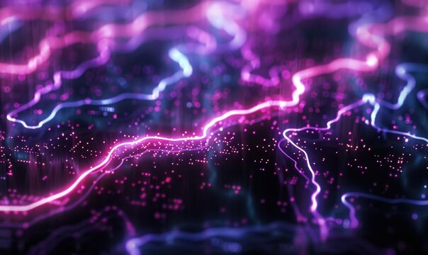 Abstract neon city map; glowing lines; technology background; website header