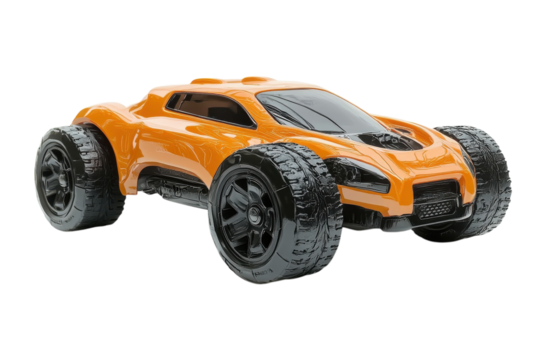 A sleek orange futuristic toy car ready to conquer new adventures and imagination isolated on transparent background
