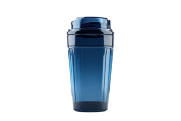 A sleek translucent blue protein shaker ready for your favorite post workout drink showcasing on transparent background