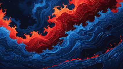 Abstract Red and Blue Waves Background