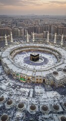 Aerial View of the Grand Mosque in Mecca during Hajj Pilgrimage: A Breathtaking Panorama of Faith and Community