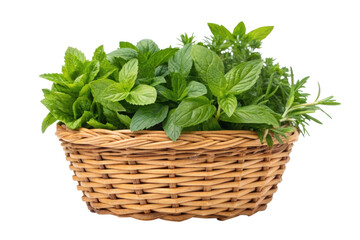 Naklejka premium PNG Fresh herbal basket with mint, rosemary, and more