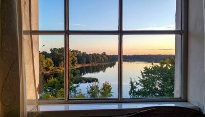 Quiet Moment of Reflection by Window Overlooking Peaceful Scene