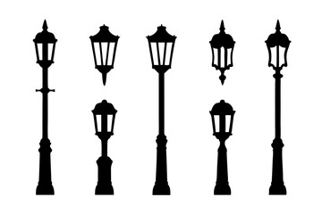Vintage street lamp classic silhouette set vector illustration