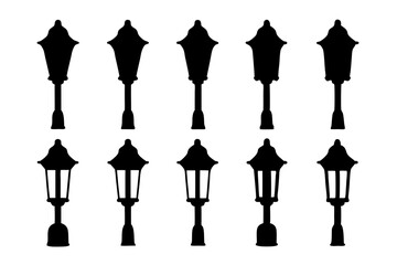 Vintage street lamp classic silhouette set vector illustration