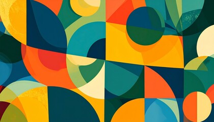 vibrant modern art illustration featuring an array of geometric shapes and bold contrasting colors