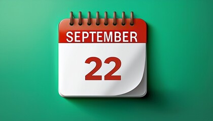 Illustration of paper calendar with date 22 September. Day and month for birthday, anniversary or appointment