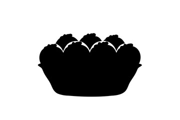 Delicious steamed buns in traditional bowl silhouette set vector illustration