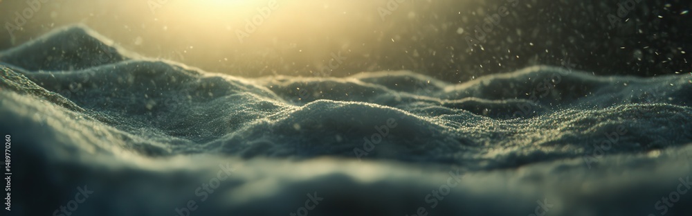 Poster close up of winter frost on a smooth glass layer with a soft glowing background