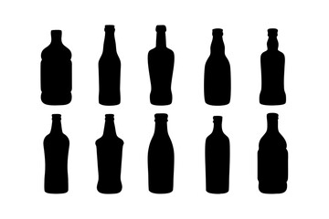 Kombucha bottle black silhouette icon set vector illustration