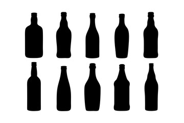 Kombucha bottle black silhouette icon set vector illustration