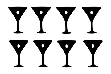 Martini glass with olive black silhouette series vector illustration