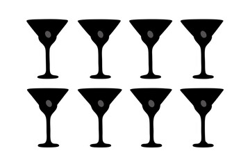 Martini glass with olive black silhouette series vector illustration