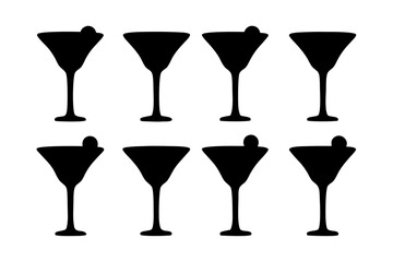 Martini glass with olive black silhouette series vector illustration