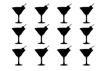 Martini glass with olive black silhouette series vector illustration