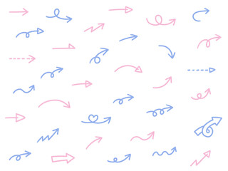 手書きのゆるい矢印アイコンのベクターイラストセット。方向、手描き、シンプル、やじるし