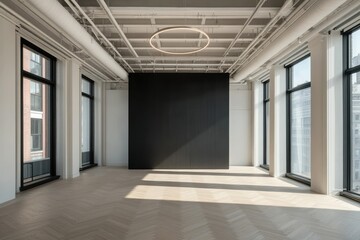 Obraz premium Modern loft space with exposed beams and large windows