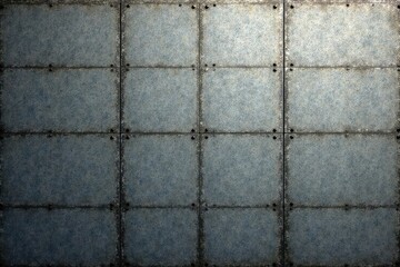 Textured Metal Panel Wall Background Featuring a Grid of Square Plates with Rivets