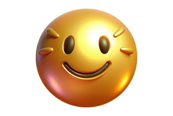 Fototapeta premium PNG Smiling golden 3d emoji with radiant cheeks and joyful expression