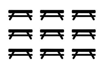 Picnic table with bench black silhouette collection vector illustration