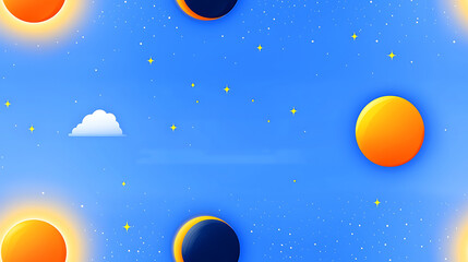 Naklejka premium Beautiful pattern illustration depicts solar eclipse event in starry blue sky, creating feeling of wonder and awe