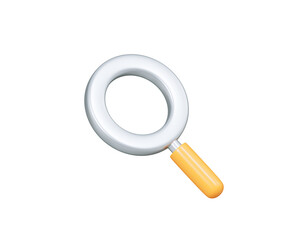3D Yellow Magnifying Glass. Search information. Office stationery. Cartoon design element isolated